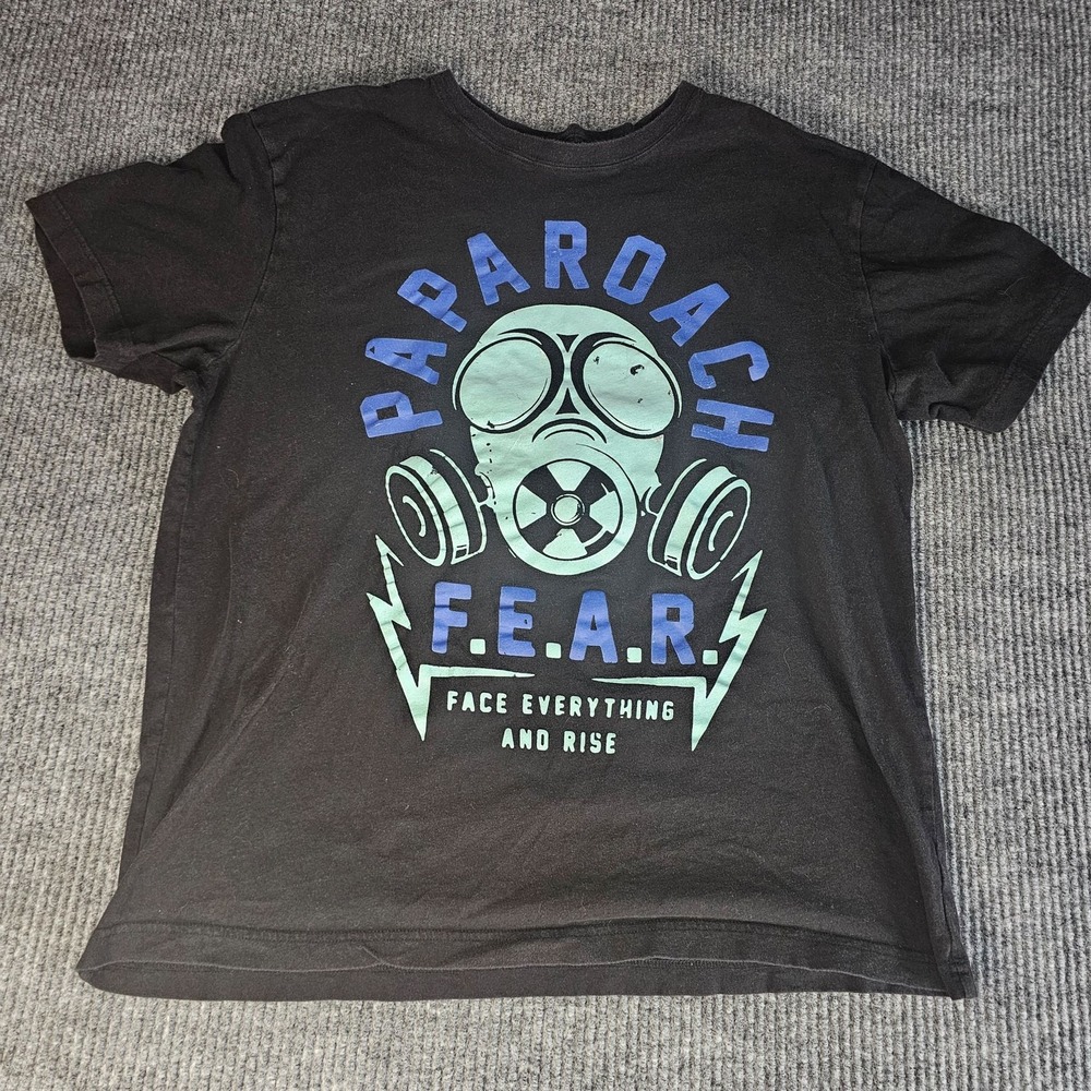 Papa Roach F.E.A.R. Shirt Mens 2XL Black Tour Gas Mask Graphic Tee Rock Music